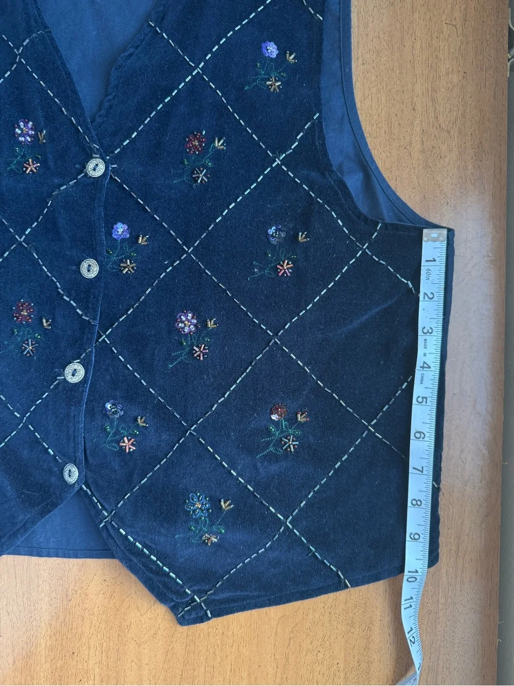 Casey & Max Beaded Sequin Vest Navy Blue Embroidered 100% Cotton Size L
